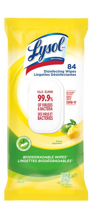Packshot de Lingettes Désinfectantes Lysol - Lingettes Biodégradables - Agrumes