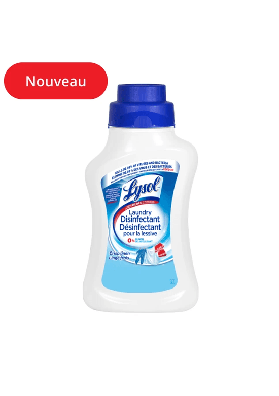 Packshot de Lysol Désinfectant pour le Linge - Linge Frais avec badge "Nouveau"
