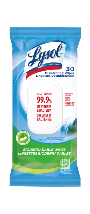 Packshot de Lingettes Désinfectantes Lysol - Lingettes Biodégradables - Cascade de Printemps