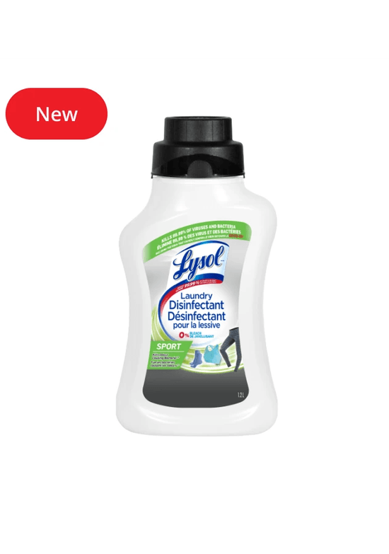 Packshot of Lysol Laundry Disinfectant - Sport with "New" badge