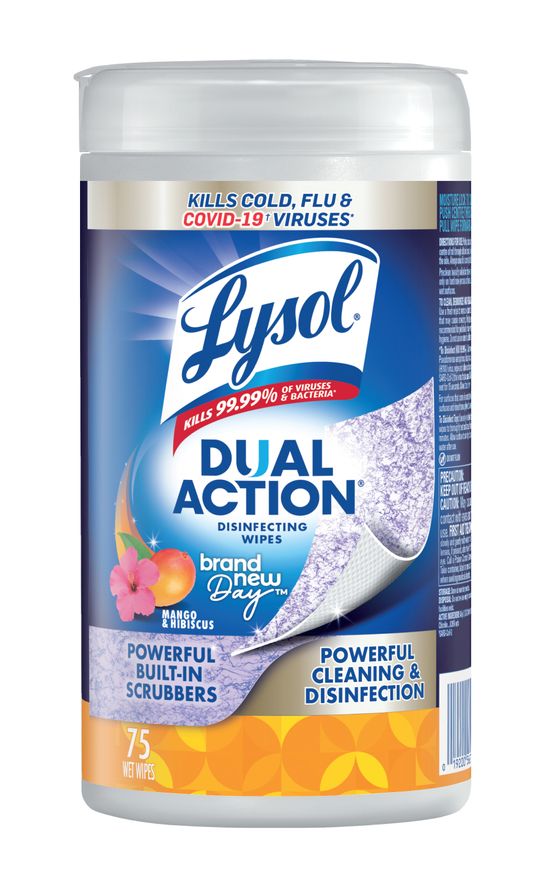 Packhot de Lysol lingettes désinfectantes, mangue et hibiscus, double action 75 unités