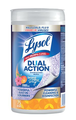 Packshot of Lysol Disinfecting Wipes - Dual Action Brand New Day Mango & Hibiscus, 75 ct