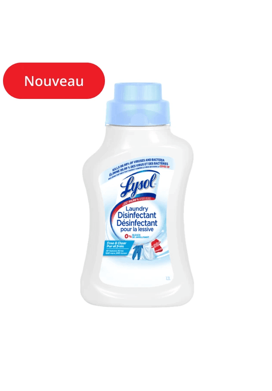 Packshot de Lysol Désinfectant pour le Linge - Sans Parfum & Transparent avec badge "Nouveau"